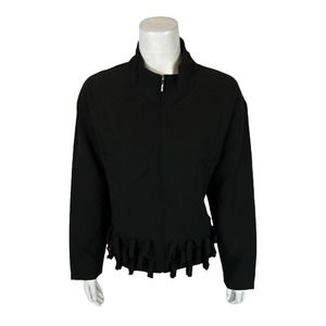Truth + Style Women's Zip-Front Jacket with Novelty Fringe Top Black Large Size